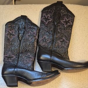 Corral Black and Purple Embroidered Heeled Boots